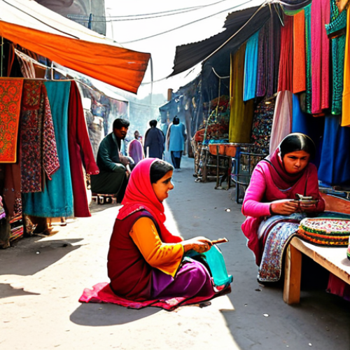 Home 22 **
"A family-friendly scene in a vibrant bazaar (market) in Lahore, Pakistan. A mother in a colorful, traditional shalwar kameez is browsing handmade crafts with her two children. The stall is filled with embroidered textiles and wooden toys. In the background, there are other vendors and people in modest, everyday clothing. Bright daylight. Safe for work, appropriate content, fully clothed, modest, professional photography, perfect anatomy, natural proportions."
**