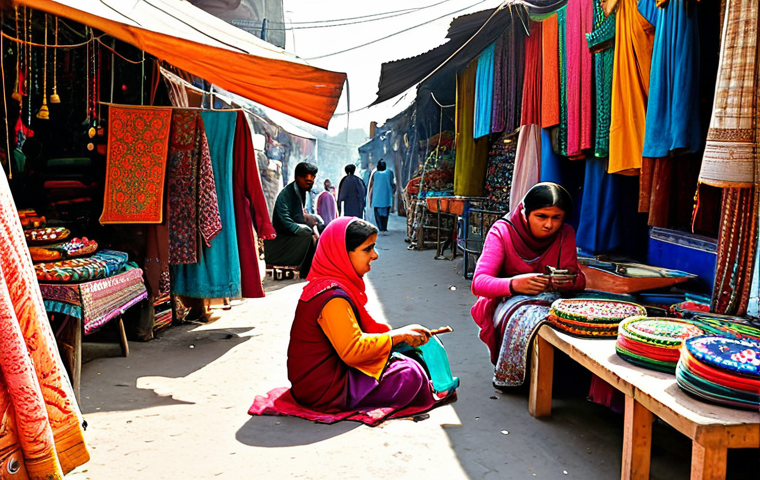 **
"A family-friendly scene in a vibrant bazaar (market) in Lahore, Pakistan. A mother in a colorful, traditional shalwar kameez is browsing handmade crafts with her two children. The stall is filled with embroidered textiles and wooden toys. In the background, there are other vendors and people in modest, everyday clothing. Bright daylight. Safe for work, appropriate content, fully clothed, modest, professional photography, perfect anatomy, natural proportions."
**