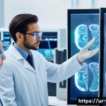 Home 19 동물실험과 대체 기술 - A modern laboratory scene showing a diverse team of scientists working with advanced computer models...