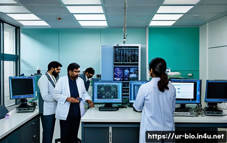 노벨 생리의학상 연구 - A modern research laboratory scene in Pakistan featuring Nobel Prize-winning scientists from diverse...