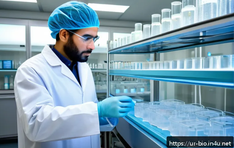 조직공학 기술 - A highly detailed laboratory scene showcasing tissue engineering with biodegradable scaffolds made f...