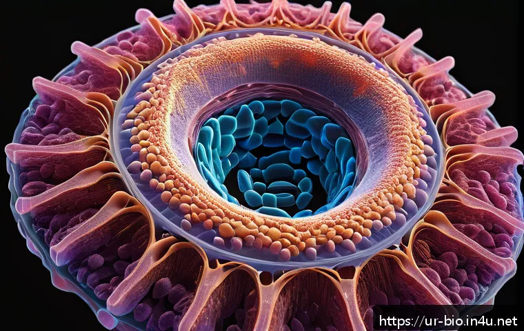 세포막과 신호전달 - A highly detailed scientific illustration of a human cell membrane, showcasing its complex structure...