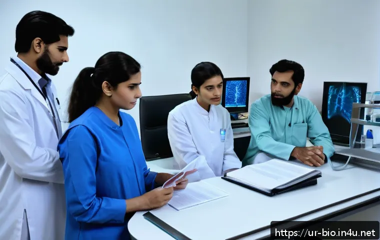 의료 생명과학 윤리 - A modern medical research laboratory scene in Pakistan featuring a diverse group of scientists and h...