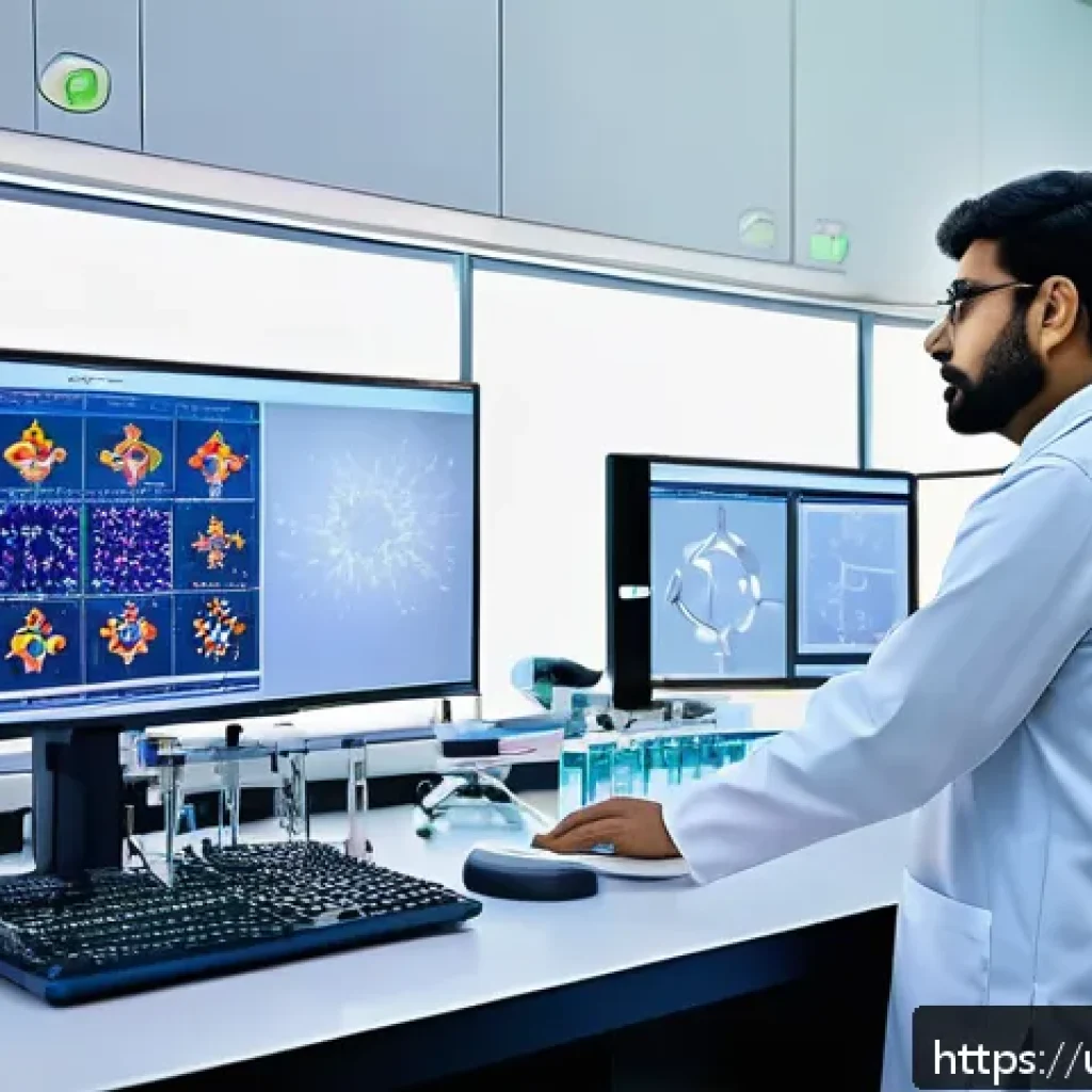 AI 기반 신약 개발 - A high-tech pharmaceutical laboratory in Pakistan, featuring diverse scientists wearing traditional ...
