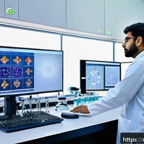 Home 30 AI 기반 신약 개발 - A high-tech pharmaceutical laboratory in Pakistan, featuring diverse scientists wearing traditional ...