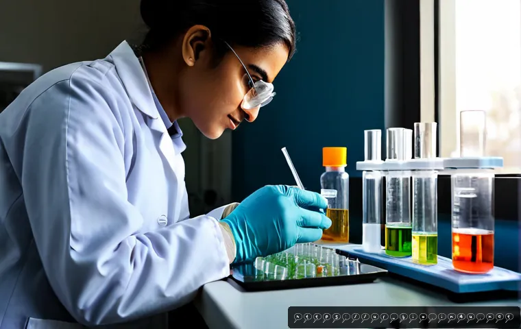 Home 17 미생물 기반 항생제 - Photorealistic Pakistani microbiologist in a clean modern laboratory, carefully examining colorful b...